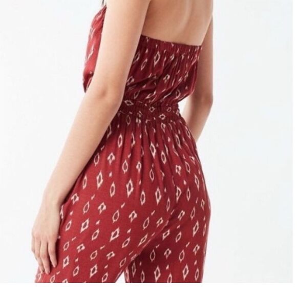 Urban Outfitters Women's S Red Boho Diamond Print Strapless Jumpsuit - Picture 7 of 13